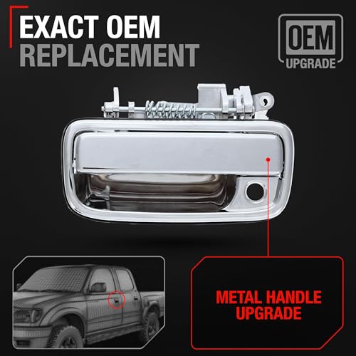 T1A Exterior Front Driver Door Handle Replacement Upgraded Metal Plastic Housing Compatible with 19952004 Toyota Tacoma All Chrome wKeyhole OEM 6922035020 - Image 3