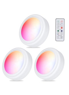 Wireless Under Cabinet Lights with Remote 3 Pack – 16 LED Colour Changing Under Cabinet Touch Control, Battery Operated, Kitchen Lights with Adjustable Brightness, Under Counter Push Lights