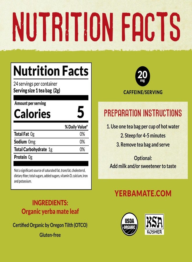 ECOTEAS Organic Unsmoked Yerba Mate Tea Bags - 24 Count, 1.7 Oz - Organic Detox Tea - Hi Caf Tea - Clean Yerba Mate Energy Burst - Ecoteas (2 Pack) - Image 2