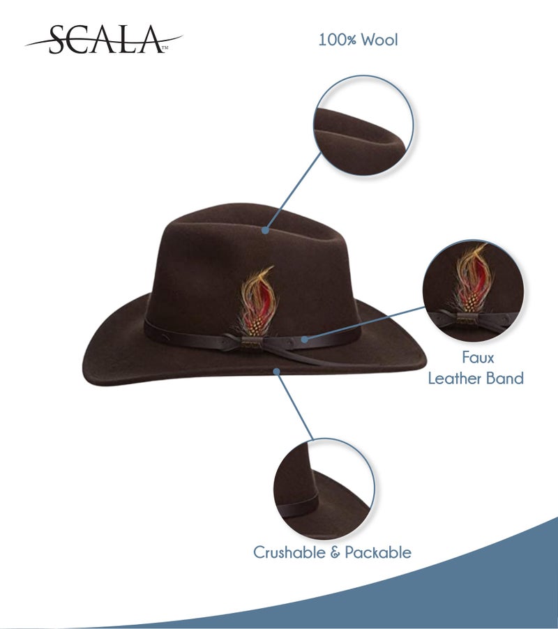 Scala Classico Men's Crushable Felt Outback Hat, Chocolate, Medium - Image 2