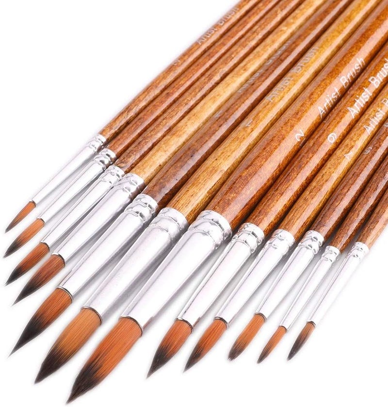 FENORKEY Artist Watercolor Paint Brushes, Round Pointed Tip Paint Brushes Set, 12pcs Different Sizes Detail Paint Brush for Watercolor, Acrylics, Ink, Gouache, Oil, Tempera (Brown) - Image 1