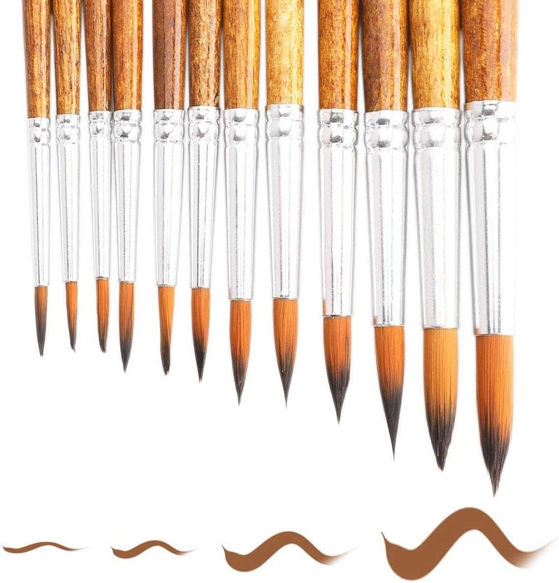 FENORKEY Artist Watercolor Paint Brushes, Round Pointed Tip Paint Brushes Set, 12pcs Different Sizes Detail Paint Brush for Watercolor, Acrylics, Ink, Gouache, Oil, Tempera (Brown) - Image 4
