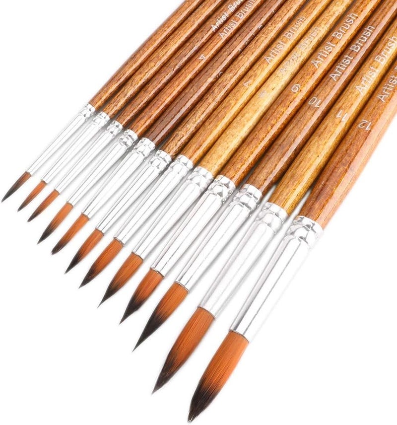 FENORKEY Artist Watercolor Paint Brushes, Round Pointed Tip Paint Brushes Set, 12pcs Different Sizes Detail Paint Brush for Watercolor, Acrylics, Ink, Gouache, Oil, Tempera (Brown) - Image 2