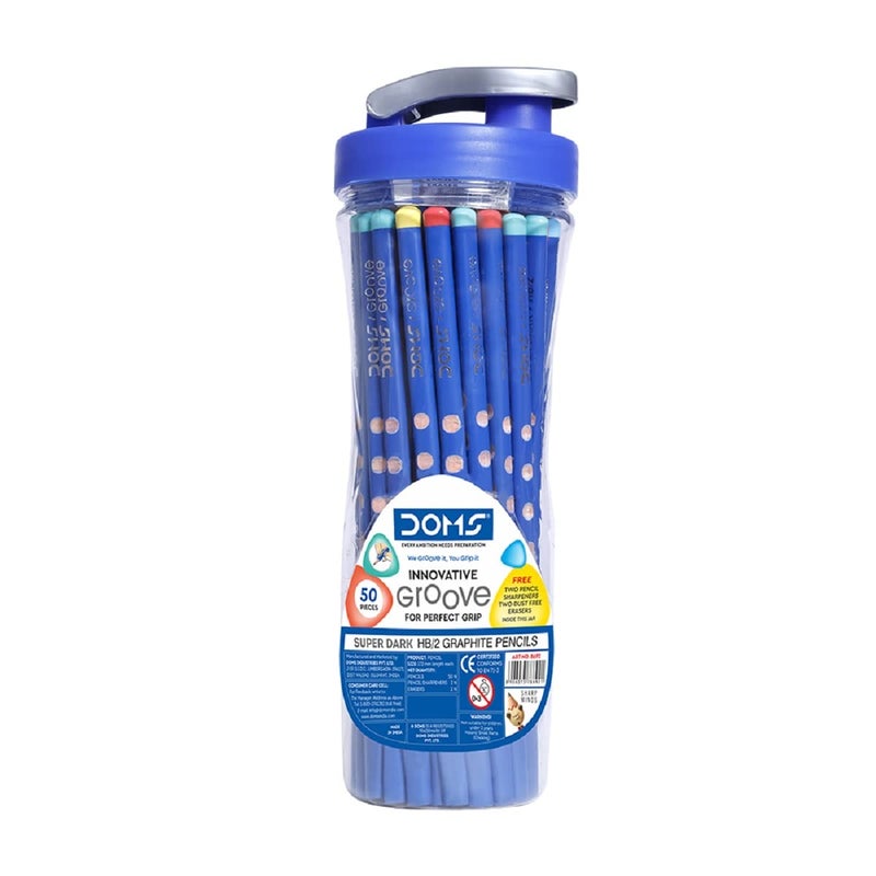 Doms Groove Super Dark HB2 Graphite Pencils Jar Pack 50 Pcs Pencils Innovative Groove For Perfect Grip Ideal For School General Purpose Perfect For Sketching Drawing Jar Pack of 1