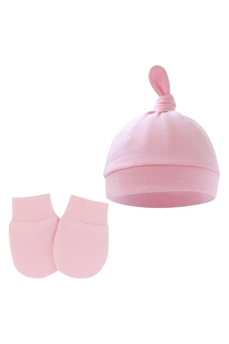 Bambimici 2 Pcs Tinytops Baby Beanie And Mittens Pink