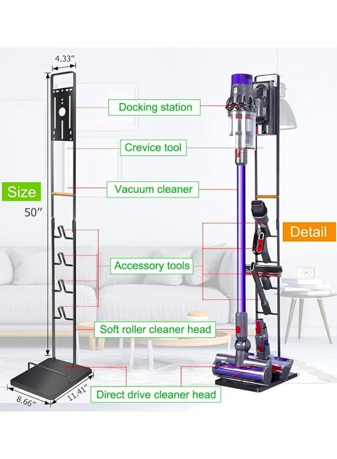 Chase Up Vacuum Cleaner Stand - Vacuum Holder with Wheels for Dyson V15 V11 V10 V8 V7 V6 - Metal Floor Stand Compatible for T30 T20 V12 V11 V10 No Drilling Vacuum Storage Rack (Black) - Image 2