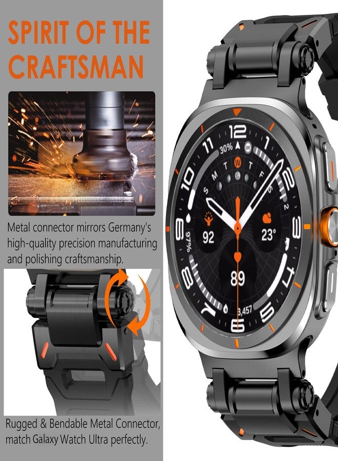 WINGLE Compatible for Galaxy Watch Ultra Bands 47mm 2025/2024 Men Sport Durable Silicone Rubber Band, Armor Military Rugged Samsung Galaxy Watch Ultra Band with Stainless Steel Metal Connector, Black - Image 2