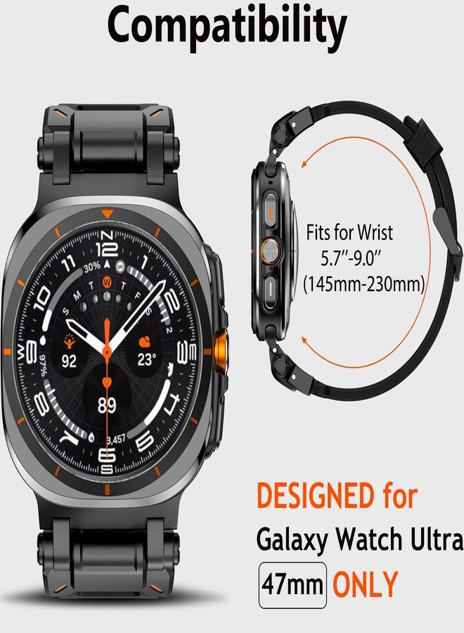 WINGLE Compatible for Galaxy Watch Ultra Bands 47mm 2025/2024 Men Sport Durable Silicone Rubber Band, Armor Military Rugged Samsung Galaxy Watch Ultra Band with Stainless Steel Metal Connector, Black - Image 5