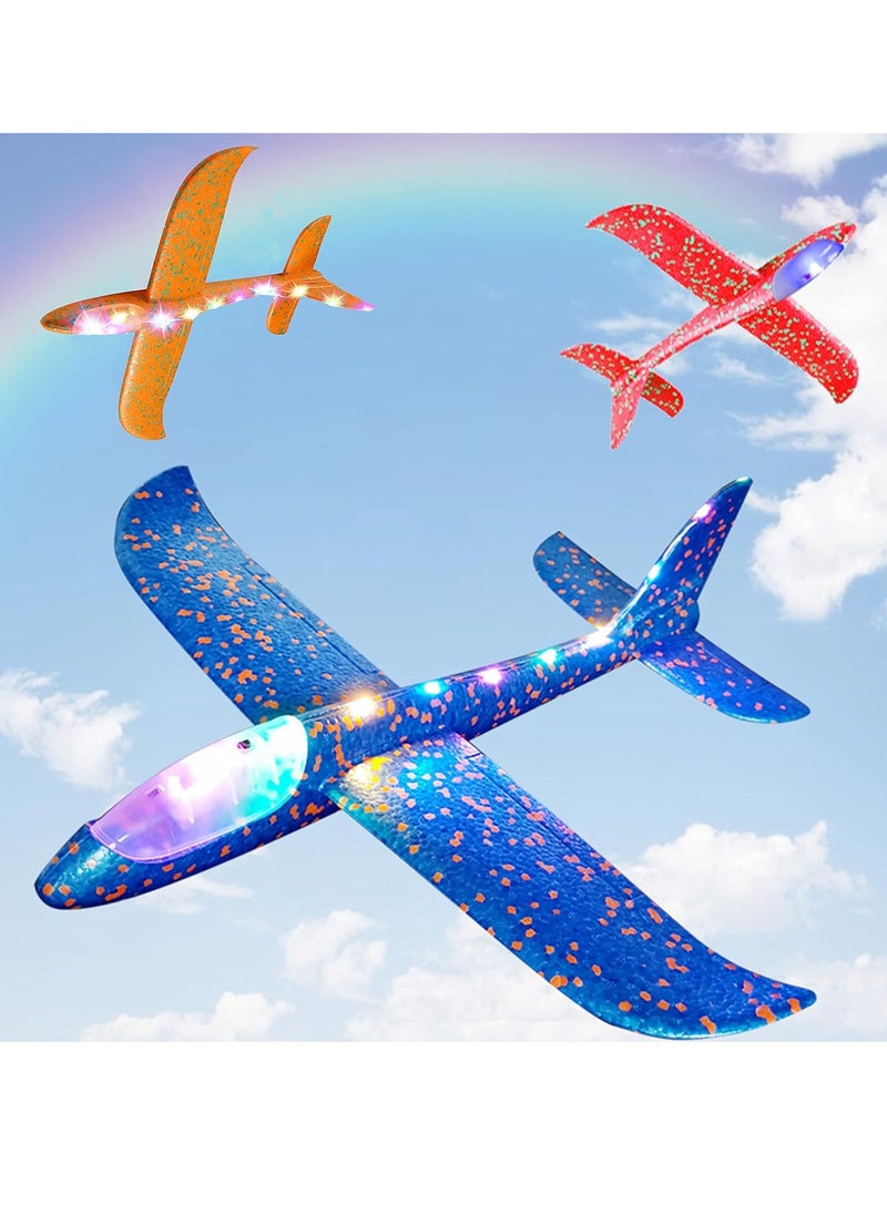 Generic Foam Planes for Kids 48cm Foam Glider Plane with LED Light Fun Flying Toys for Summer Activities Outdoor Gifts Boys Girls Pavel 3 Pieces  - Image 1