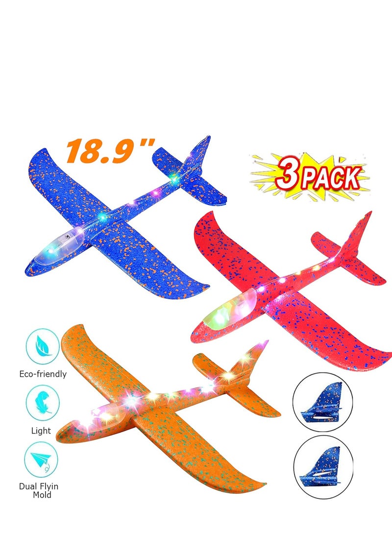 Generic Foam Planes for Kids 48cm Foam Glider Plane with LED Light Fun Flying Toys for Summer Activities Outdoor Gifts Boys Girls Pavel 3 Pieces  - Image 3