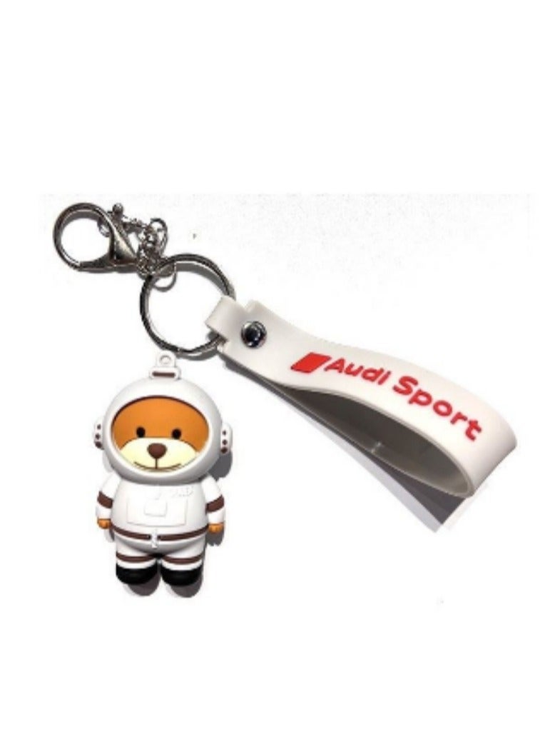 Audi Sport Astronaut Teddy Bear Keychain with White Strap