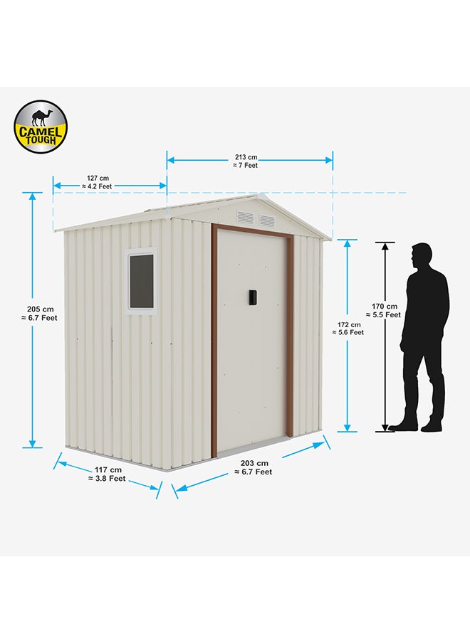 Cameltough - CamelTough Outdoor Metal Storage Shed, 7X4.2 feet, Garden Metal Shed. Perfect for Storing Patio Furniture, Garden Tools. Garage Organizer, Weather Resistant. With warranty. Beige, CT-640 - Image 1
