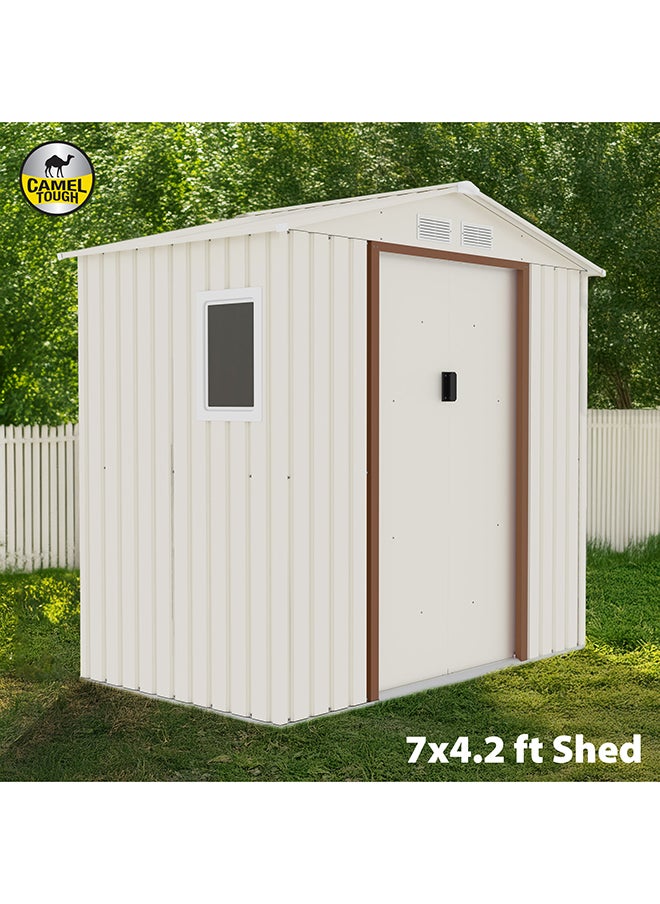 Cameltough - CamelTough Outdoor Metal Storage Shed, 7X4.2 feet, Garden Metal Shed. Perfect for Storing Patio Furniture, Garden Tools. Garage Organizer, Weather Resistant. With warranty. Beige, CT-640 - Image 1