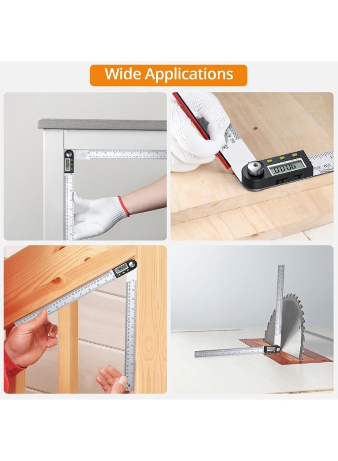 20cm Stainless Steel Digital Angle Finder Protractor Ruler with Data Holding Function for Woodworking Construction Repairing - Image 5