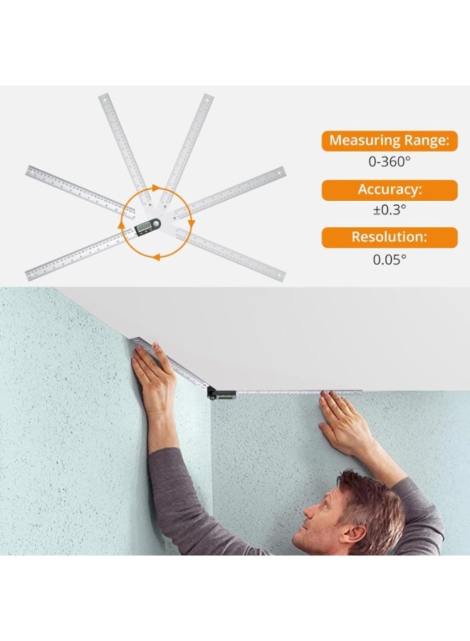 20cm Stainless Steel Digital Angle Finder Protractor Ruler with Data Holding Function for Woodworking Construction Repairing - Image 3
