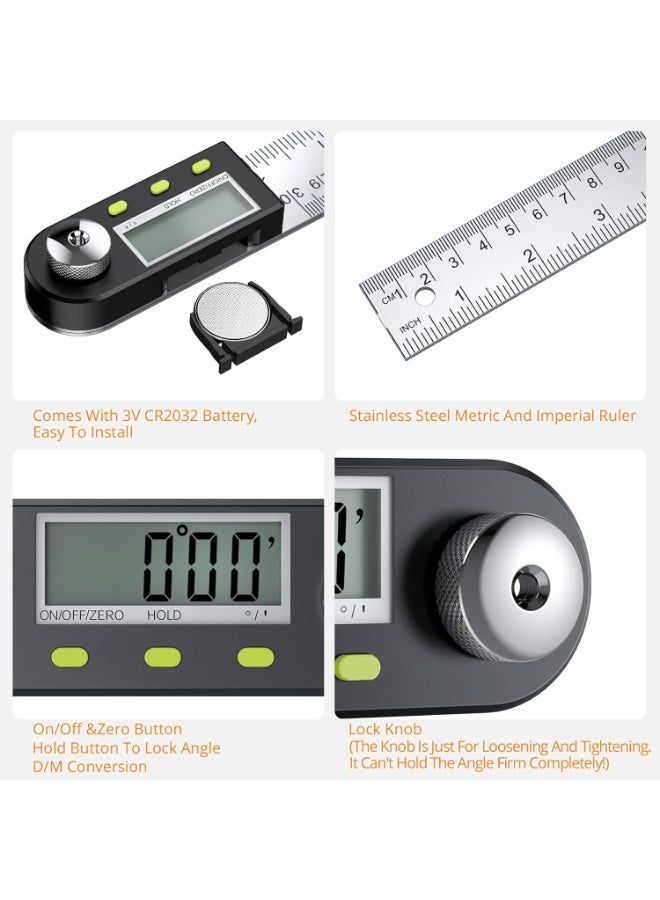20cm Stainless Steel Digital Angle Finder Protractor Ruler with Data Holding Function for Woodworking Construction Repairing - Image 2
