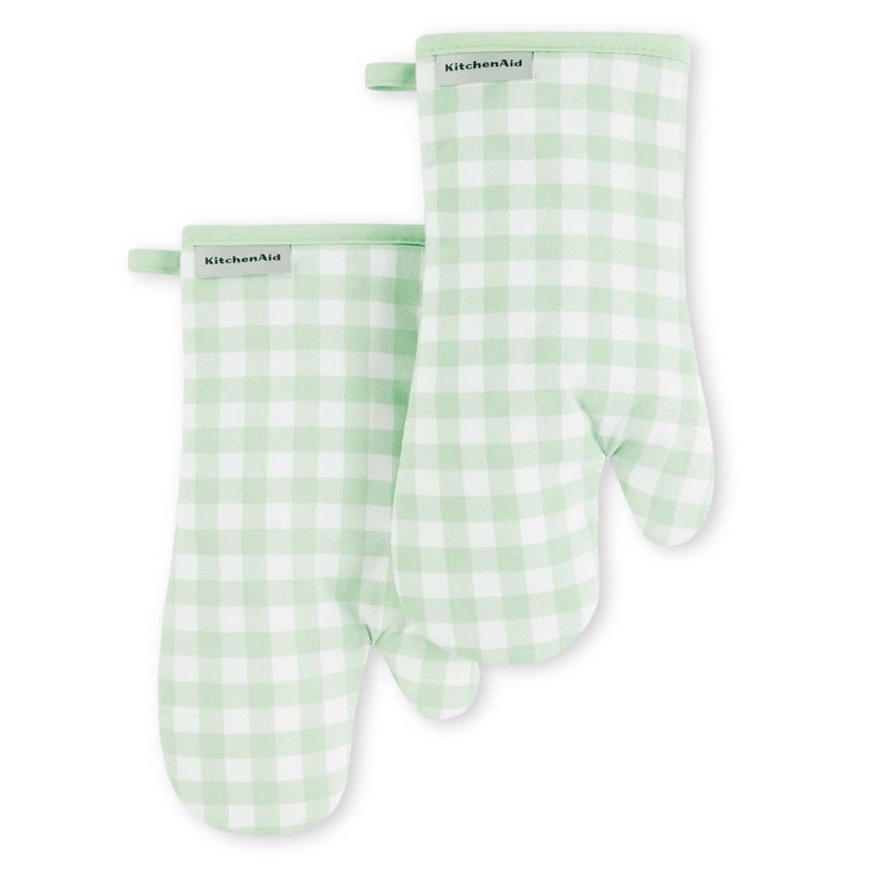 KitchenAid Gingham Oven Mitt 2-Pack Set  Pistachio  7""x13"" - Image 1