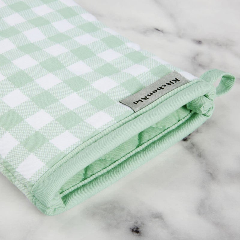 KitchenAid Gingham Oven Mitt 2-Pack Set  Pistachio  7""x13"" - Image 3
