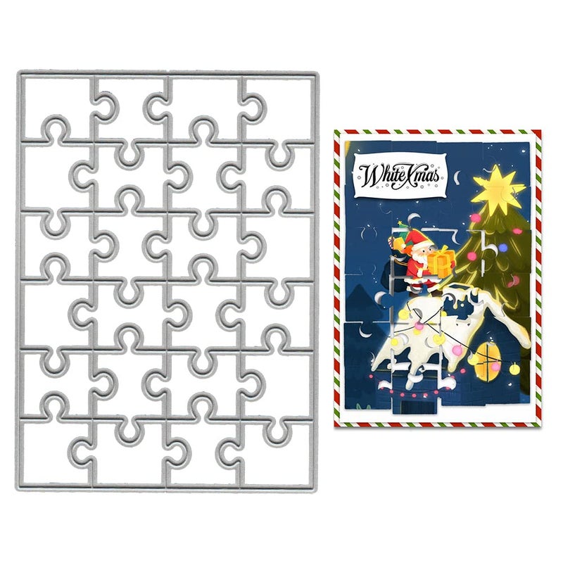 ALIBBON Jigsaw Puzzle Die Cuts for Card Making and Scrapbooking Square Jigsaw Cutting Dies Metal Template Molds Rectangle Puzzle Frame Die Cuts for DIY Photo Album Paper Embossing Card Decoration