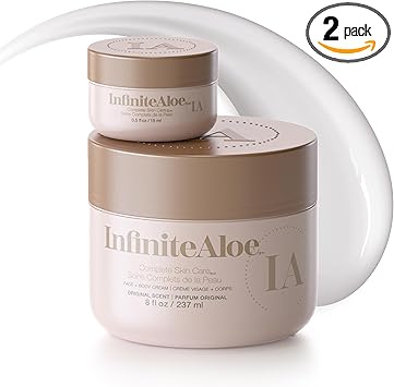 InfiniteAloe Aloe Vera Body Face Moisturizer Original Scent Face Cream Body Cream Hand Lotion for Dry Skin 1 Large Jar 8 Oz 1 Travel Jar 05 Oz Full Body Lotion for Skin Care by InfiniteAloe - Image 1