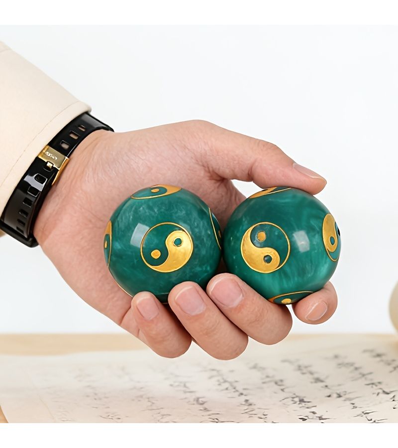 Green White Tai Chi Hand Balls Yin Yang Resin For Relaxation Exercise Gift - Image 1