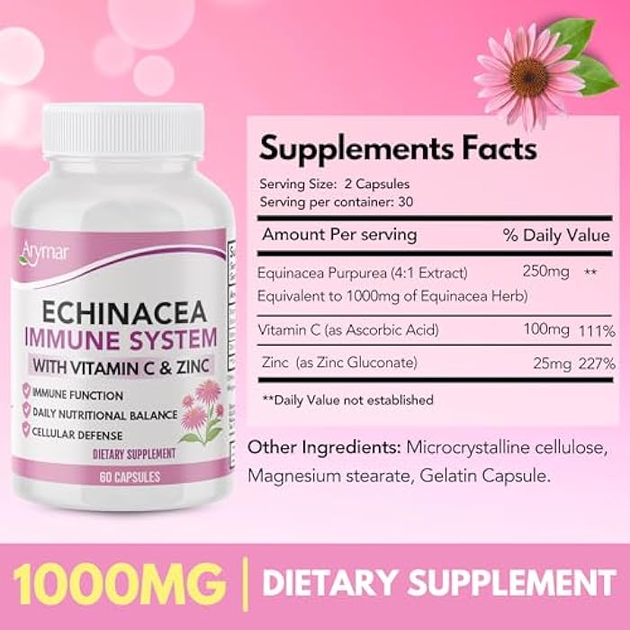 Arymar Echinacea Complex with Vitamin C & Zinc: 3-in-1 Seasonal Formula, Natural Antioxidant Rich Herbal Capsules, 60 Count - Image 3