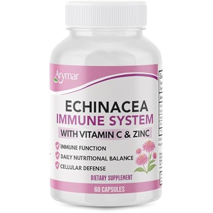 Arymar Echinacea Complex with Vitamin C & Zinc: 3-in-1 Seasonal Formula, Natural Antioxidant Rich Herbal Capsules, 60 Count - Image 1