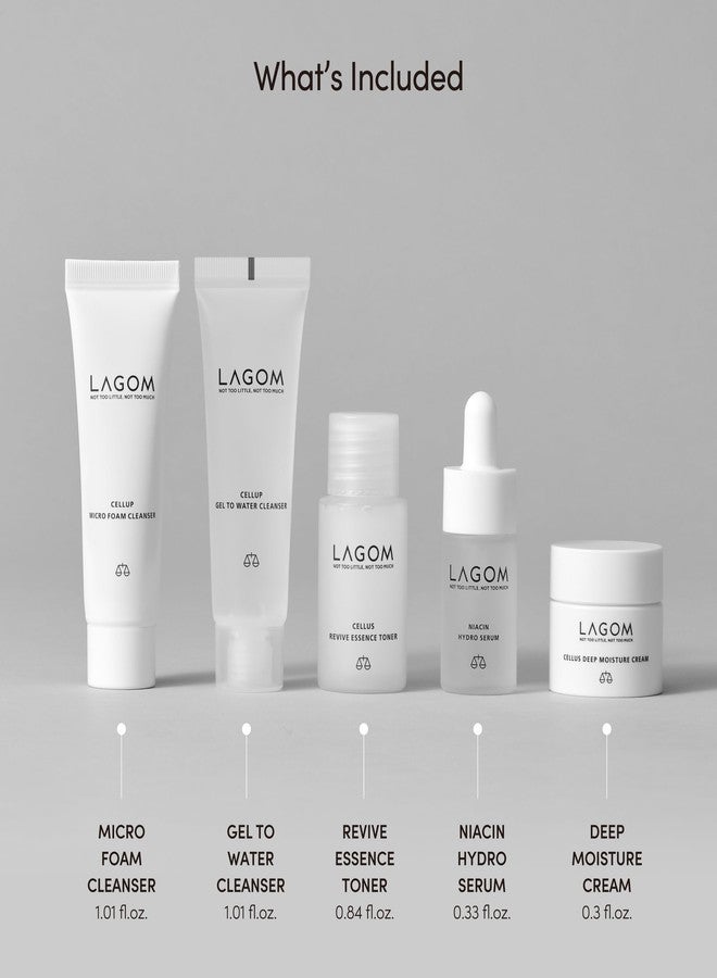 LAGOM Mini 5-Step Travel Kit | Daily Cleansing Skincare Kit, Gel to Water, Micro Foam Cleanser, Niacin Serum, Deep Moisture Cream, Korean Skin Care Trial Kit - Image 2