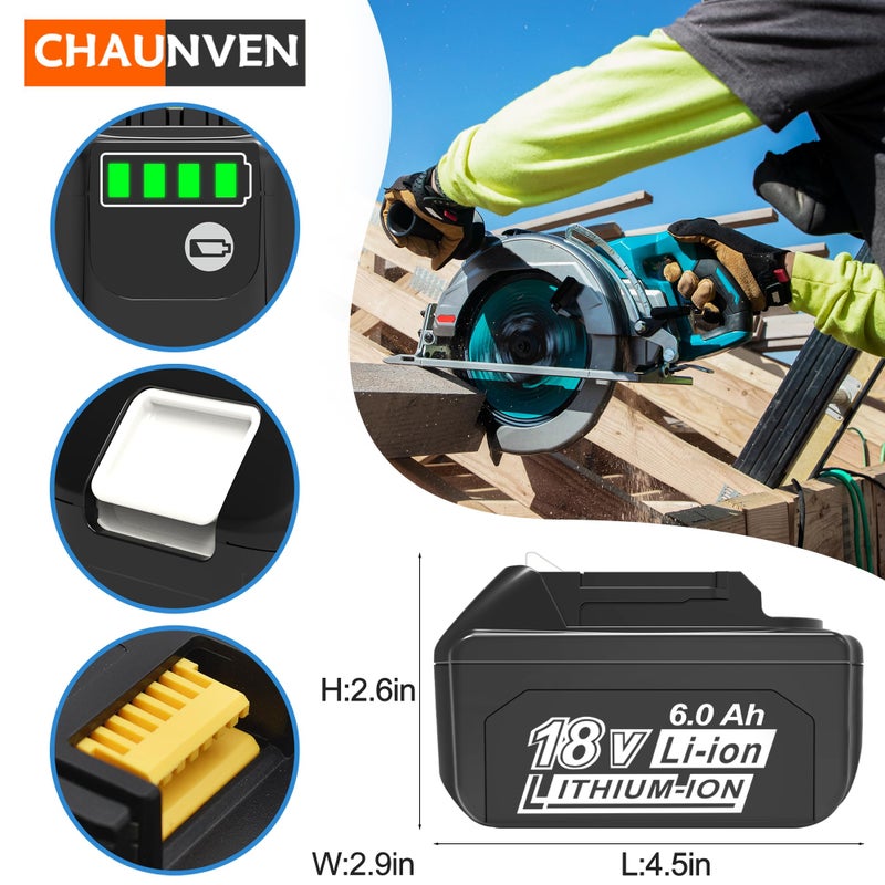 Chaunven 6.0Ah Battery Replacement For Makita 18V Battery Compatible With 18 Volt Bl1860B Bl1850B Bl1840B Bl1830B Bl1815B Batteries - Image 2