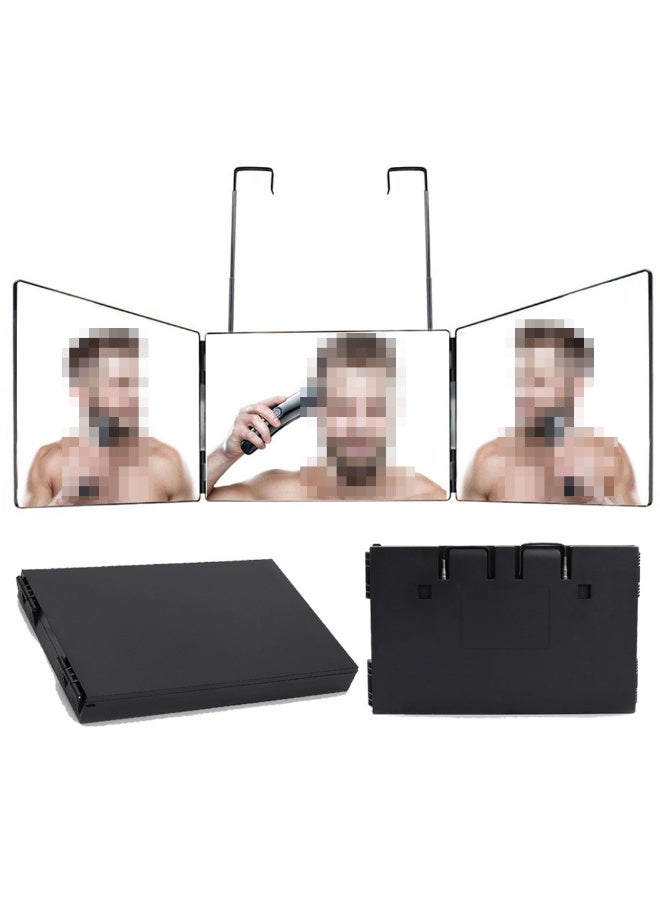 3 Way Mirror, Height Adjustable Hooks, USB Rechargeable, Trifold Makeup Mirror with Led Lights, 180 Viewing Barber Mirror, Can See Back of Head, for Self Hair Cutting Trim, or Shaving at Home (Black) - Image 1