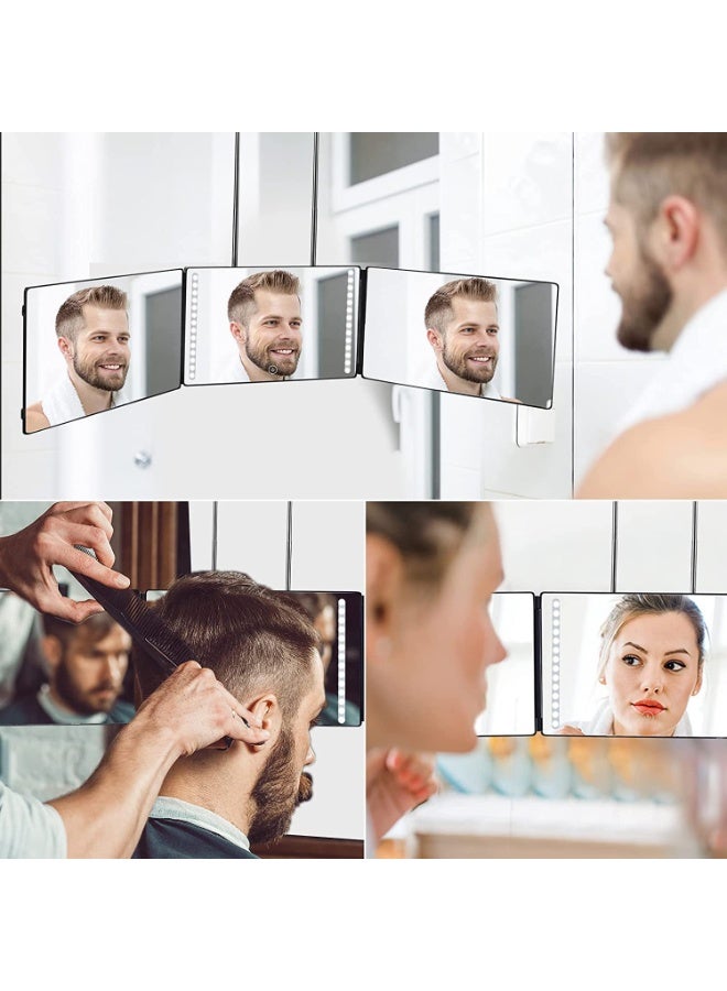 3 Way Mirror, Height Adjustable Hooks, USB Rechargeable, Trifold Makeup Mirror with Led Lights, 180 Viewing Barber Mirror, Can See Back of Head, for Self Hair Cutting Trim, or Shaving at Home (Black) - Image 5