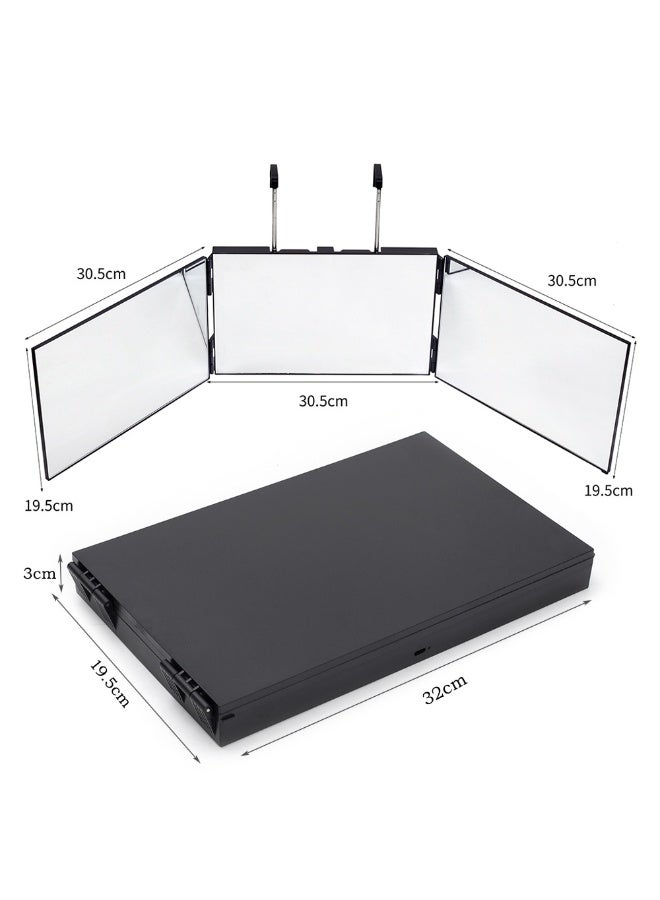 3 Way Mirror, Height Adjustable Hooks, USB Rechargeable, Trifold Makeup Mirror with Led Lights, 180 Viewing Barber Mirror, Can See Back of Head, for Self Hair Cutting Trim, or Shaving at Home (Black) - Image 2