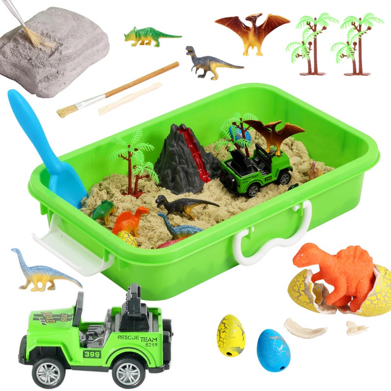 AGENTLAN Dinosaur Sensory Bin Dinosaur Dig Sensory Toys with Play Sand for Toddlers Boys and Girls Kids Toys Gift Sand Box for Age 3 4 5 6 7 8 - Image 4