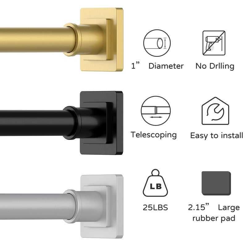 UIOSANRT Gold Shower Curtain Rod 31-79 Inches Non-Slip Shower Rod Tension Mounted No Drill Shower Curtain Rods Spring Tension Rod Adjustable Tension Curtain Rod for Windows Bathroom - Image 3