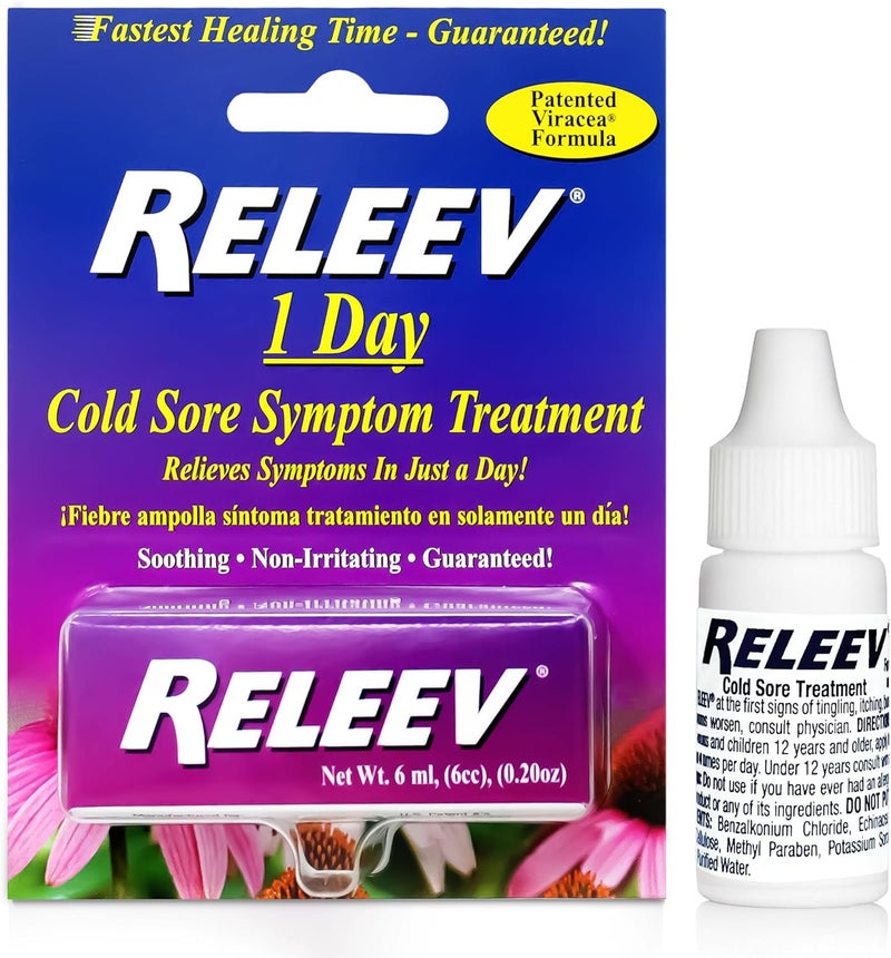 Releev 1-Day Cold Sore Treatment 6 mL – Fast Relief for Fever Blisters, Pain, Tingling & Itching – Soothing Non-Irritating Formula - Image 1
