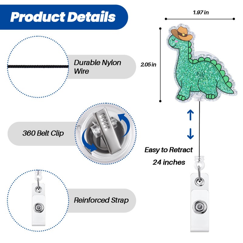 BVIIE Dinosaur Cowboy Funny Badge Reel  Rn Badge Buddy  Cute Id Name Work Badge Holder With Retractable Clip Accessories For Lpn Cna Ma Nurse Doctor Nursing Student And Medical Workers  Nurse Gifts - Image 4