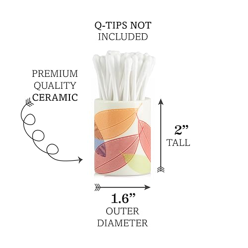 Home Haven Qtip Holder - Retro Leaves Design - Q Tip & Floss Pick Holder for Bathroom Sink Decor - Image 3