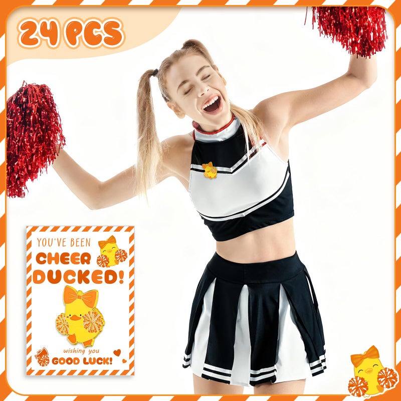 Quelay 24 Pack Cheer Team Gifts Bulk Cheerleader Duck Pins Brooches You've Been Cheer Ducked Tags Team Inspirational Gift Accessories for Teammates (Orange) - Image 4