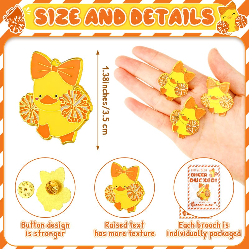Quelay 24 Pack Cheer Team Gifts Bulk Cheerleader Duck Pins Brooches You've Been Cheer Ducked Tags Team Inspirational Gift Accessories for Teammates (Orange) - Image 2