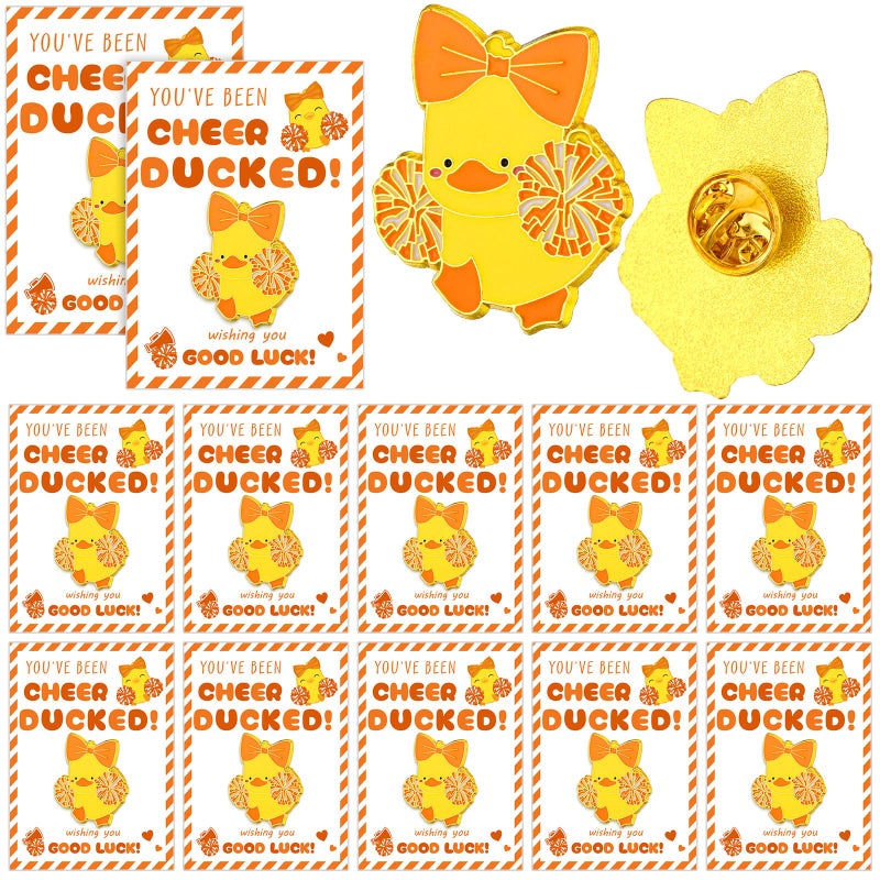 Quelay 24 Pack Cheer Team Gifts Bulk Cheerleader Duck Pins Brooches You've Been Cheer Ducked Tags Team Inspirational Gift Accessories for Teammates (Orange) - Image 1