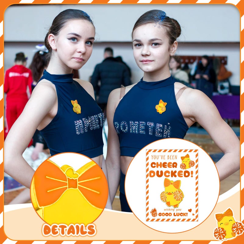 Quelay 24 Pack Cheer Team Gifts Bulk Cheerleader Duck Pins Brooches You've Been Cheer Ducked Tags Team Inspirational Gift Accessories for Teammates (Orange) - Image 5