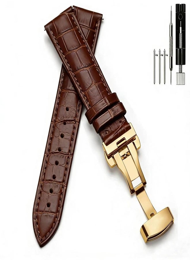 PCUORLEORS Genuine Leather Watch Strap, Bamboo Link Leather Replacement Band, Quick Removal Crocodile Skin Strap, 20mm 22mm 24mm 26mm Genuine Men's and Women's Watch bands (Browm, 20MM) - Image 1