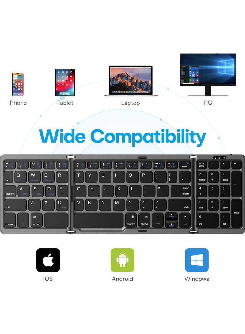Captaintech 3-in-1 Foldable Bluetooth Keyboard with Number Pad | Rechargeable Wireless Keyboard Compatible with iPad, iPhone, Android, Windows, Mac, Laptop u0026 Tablet - Image 2