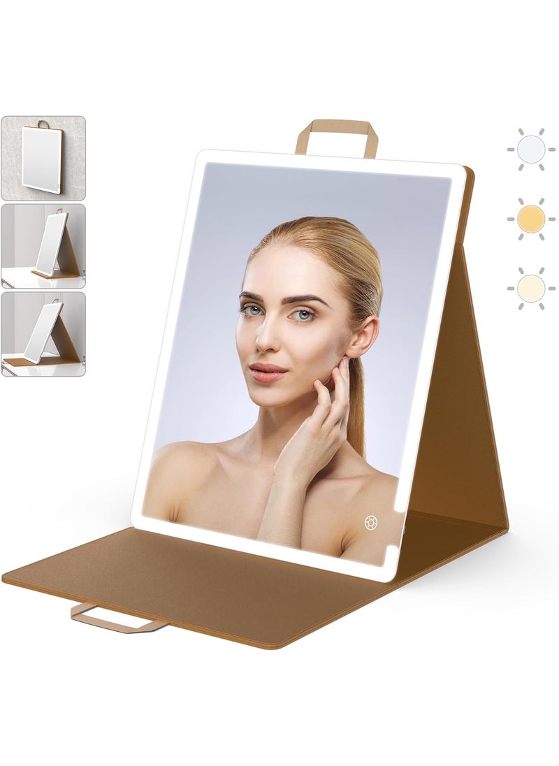 WEILY WEILY Portable Makeup Mirror with Lights, Touchable Three Colors Dimmable Lighted Makeup Mirror, 2000 mAh Type-C Rechargeable Vanity Mirror, Portable Hollywood Hanging Detachable Mirror (Khaki) 