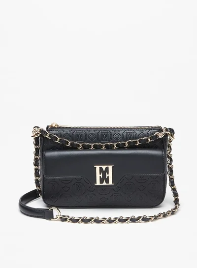 ELLE Women's Monogram Embossed Crossbody Bag with Zip Closure
