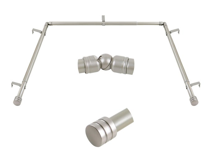 Bay Window Curtain Rods 1 Inch Heavy Duty Curtain Rods for Bay Windows 3672 InchCenter Rod 2036 Inch Side Rods for Windows Antique Silver Decorative Drapery Rods with End Cap Finials