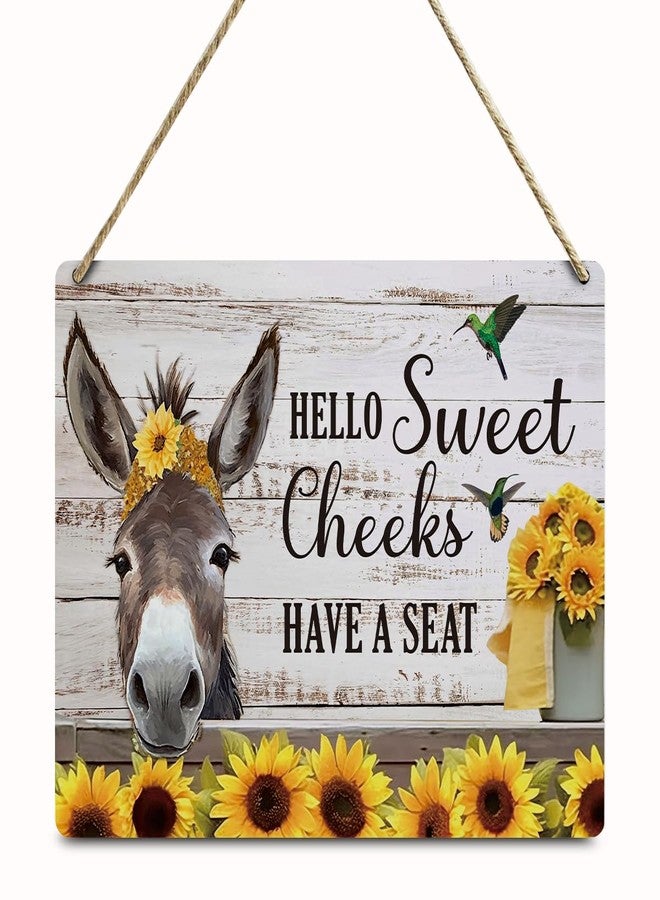 ZHAMEN Funny Bathroom Decor Donkey Sunflower Decor Wooden Wall Sign Farmhouse Wall Hanging Plaque Sign for Home Coffee Backyard Office Bathroom Bedroom Bar Cafe Garage Restroom Toilet - Image 1