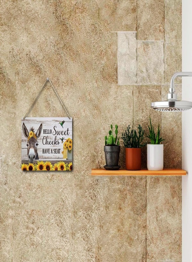 ZHAMEN Funny Bathroom Decor Donkey Sunflower Decor Wooden Wall Sign Farmhouse Wall Hanging Plaque Sign for Home Coffee Backyard Office Bathroom Bedroom Bar Cafe Garage Restroom Toilet - Image 4