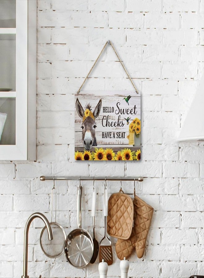 ZHAMEN Funny Bathroom Decor Donkey Sunflower Decor Wooden Wall Sign Farmhouse Wall Hanging Plaque Sign for Home Coffee Backyard Office Bathroom Bedroom Bar Cafe Garage Restroom Toilet - Image 3