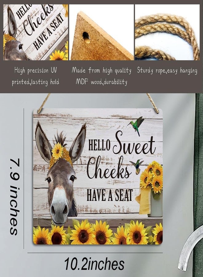 ZHAMEN Funny Bathroom Decor Donkey Sunflower Decor Wooden Wall Sign Farmhouse Wall Hanging Plaque Sign for Home Coffee Backyard Office Bathroom Bedroom Bar Cafe Garage Restroom Toilet - Image 2